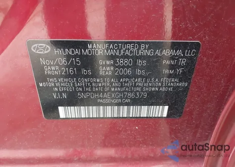 2016 Hyundai Elantra Se из США, поврежденный, VIN 5NPDH4AEXGH786379